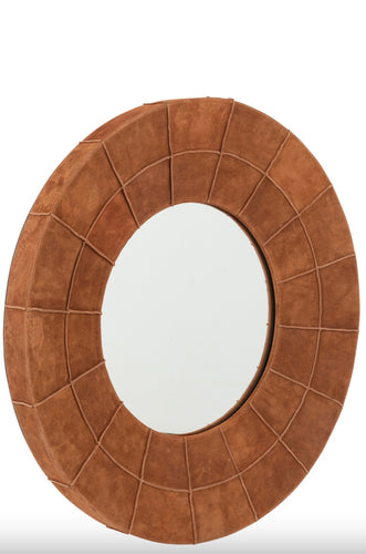 Round Bronzed Leather Mirror