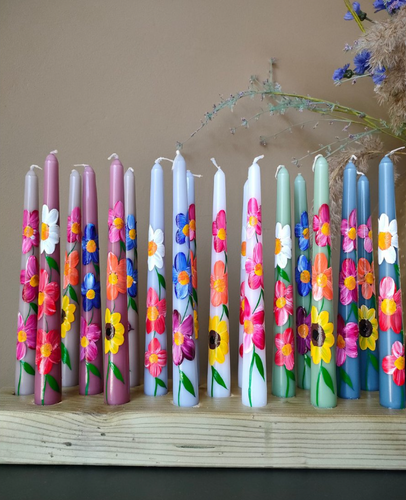 Pair of Hand painted Flower Dinner Candles