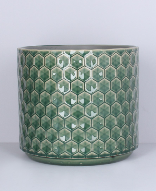 Green Honeycomb Ceramic Plant Pot