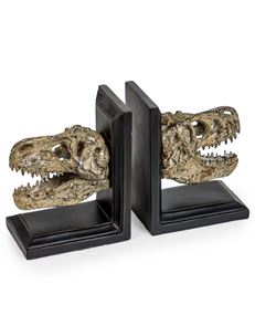 Pair of Dinosaur Skull Bookends on Black Bases