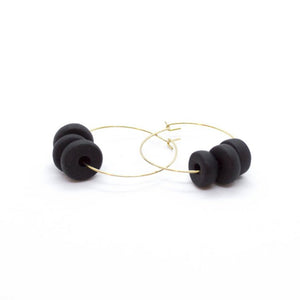Gold Hoops with Black Disc