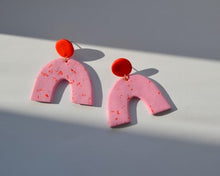 Vintage Strawberry Terrazzo Arch Earrings Pink and Red