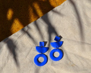 Blue Geometric Statement Earrings