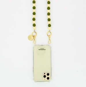 Jewellery Phone Chain in khaki and white pearls