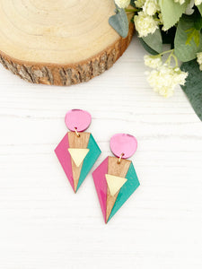 Colourful Geometric Wood Earrings