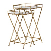 Set of 2 Gold Bamboo Side Tables