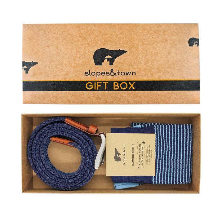 Bamboo Socks and Belt Gift Set in Navy/Blue