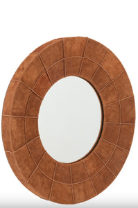 Round Bronzed Leather Mirror
