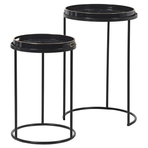 Set of Two Black Marble Effect Tray Tables